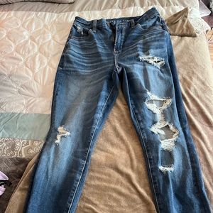 american eagle curvy high rise blue distressed jeans